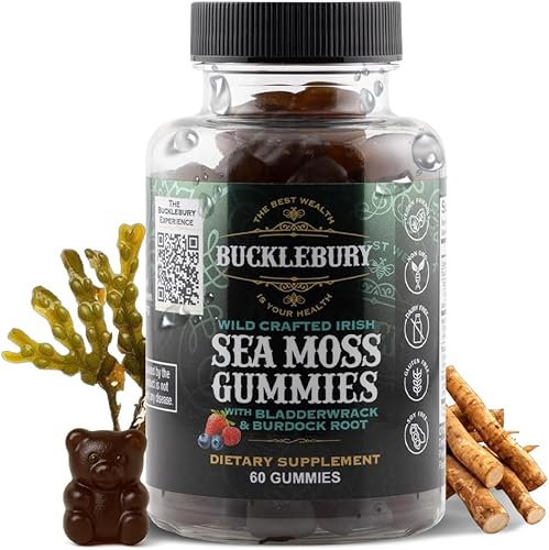 BUCKLEBURY Wild Crafted - Gomitas de musgo marino irlandés con vejiga y raíz de bardana, multivitamínico masticable natural, veganas, para apoyo