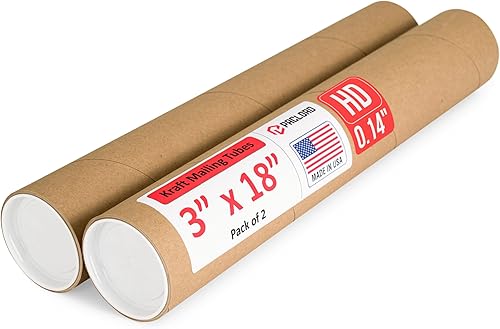 Tubo de cartón reforzado resistente de 3 x 18 pulgadas, paquete de 2 tubos con 4 tapas, seguro aprobado por USPS, ideal para envío y almacenamiento