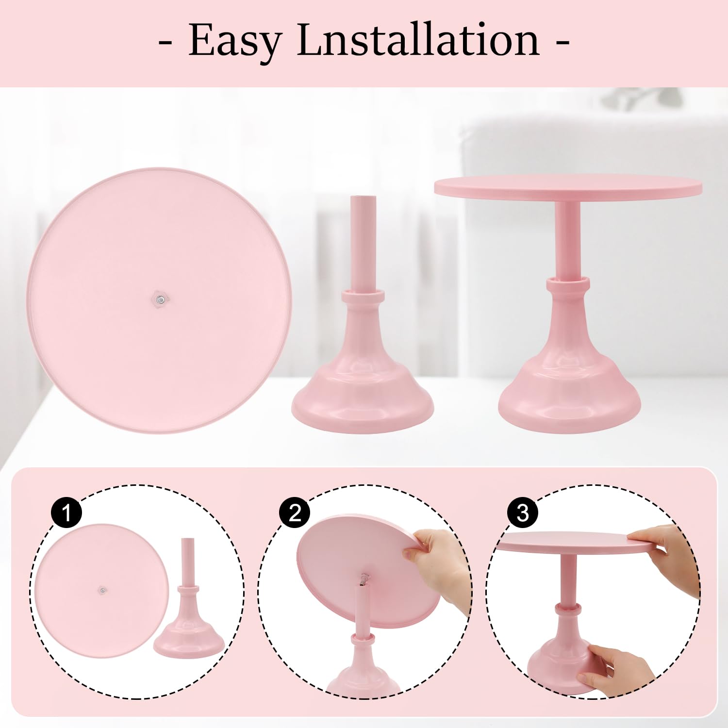3 Stück rosa Kuchenständer, Metall-Kuchenständer-Set für Desserttisch, 20,3 cm, 25,4 cm, 30,5 cm, runder Kuchenhalter, Dessertkuchen, Pizza-Präsentationsständer für Party, Hochzeit,