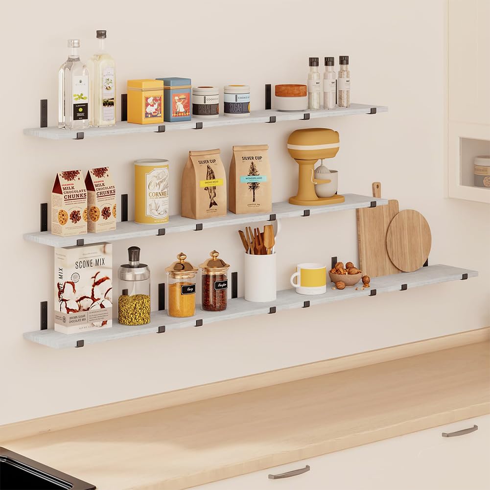 Set 6 Mensole Galleggianti In Legno - Paulownia, 3 Misure, Per Parete - Foto 9