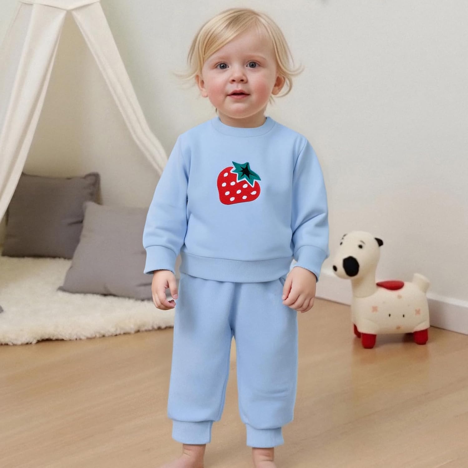 Toddler Clothes for Baby Girls Cute Strawberry Long Sleeve Sweatshirt Pants Girls Warm Fall Winter Outfits Set - Image 2