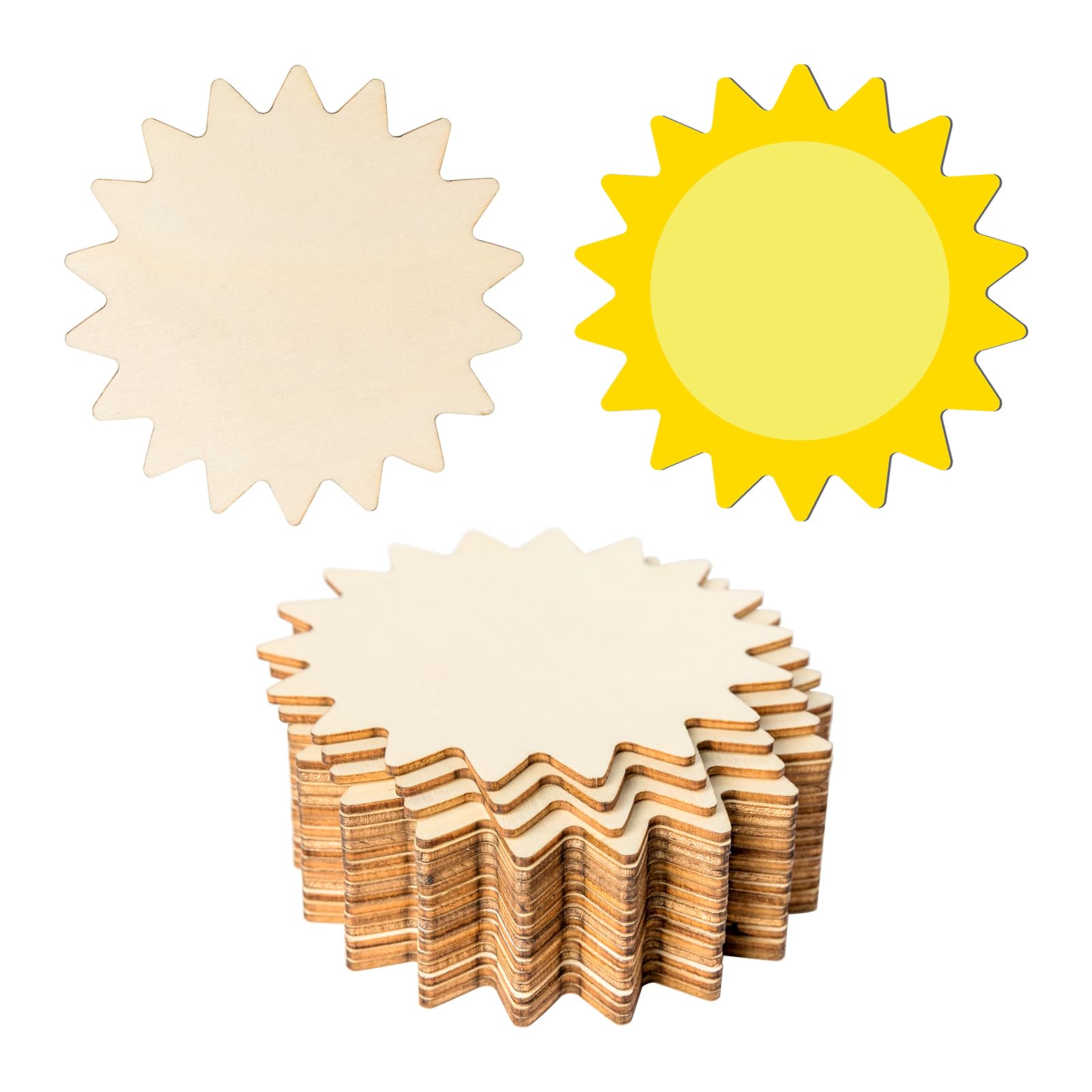 Sun Cutout Unfinished Wood Unfinished Ornaments for Outdoors Summer Decor Christmas Wedding Birthday Party Christmas Thanksgiving Day Decoration 20Pcs