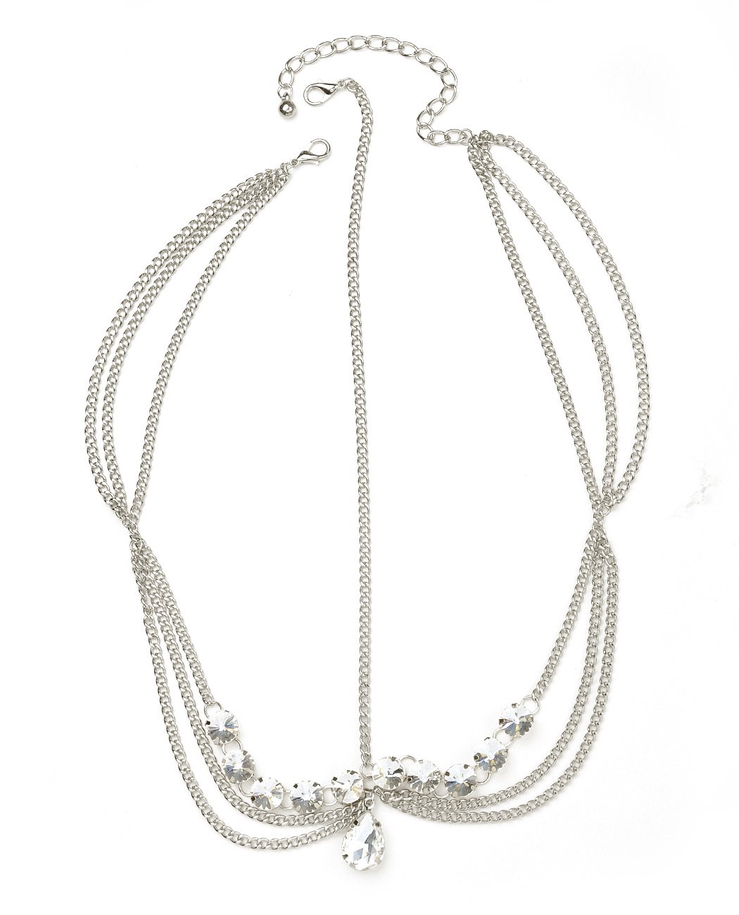 NYFASHION101 Women's Bohemian Fashion Head Chain Jewelry - Pear Cut Rhinestone Charm, Silver-Tone