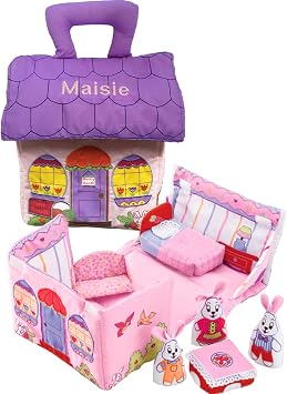 Pockets of Learning Personalized Fabric Bunny House Soft Play Set for Toddlers and Children, Cloth Activity, Pretend Play Toy