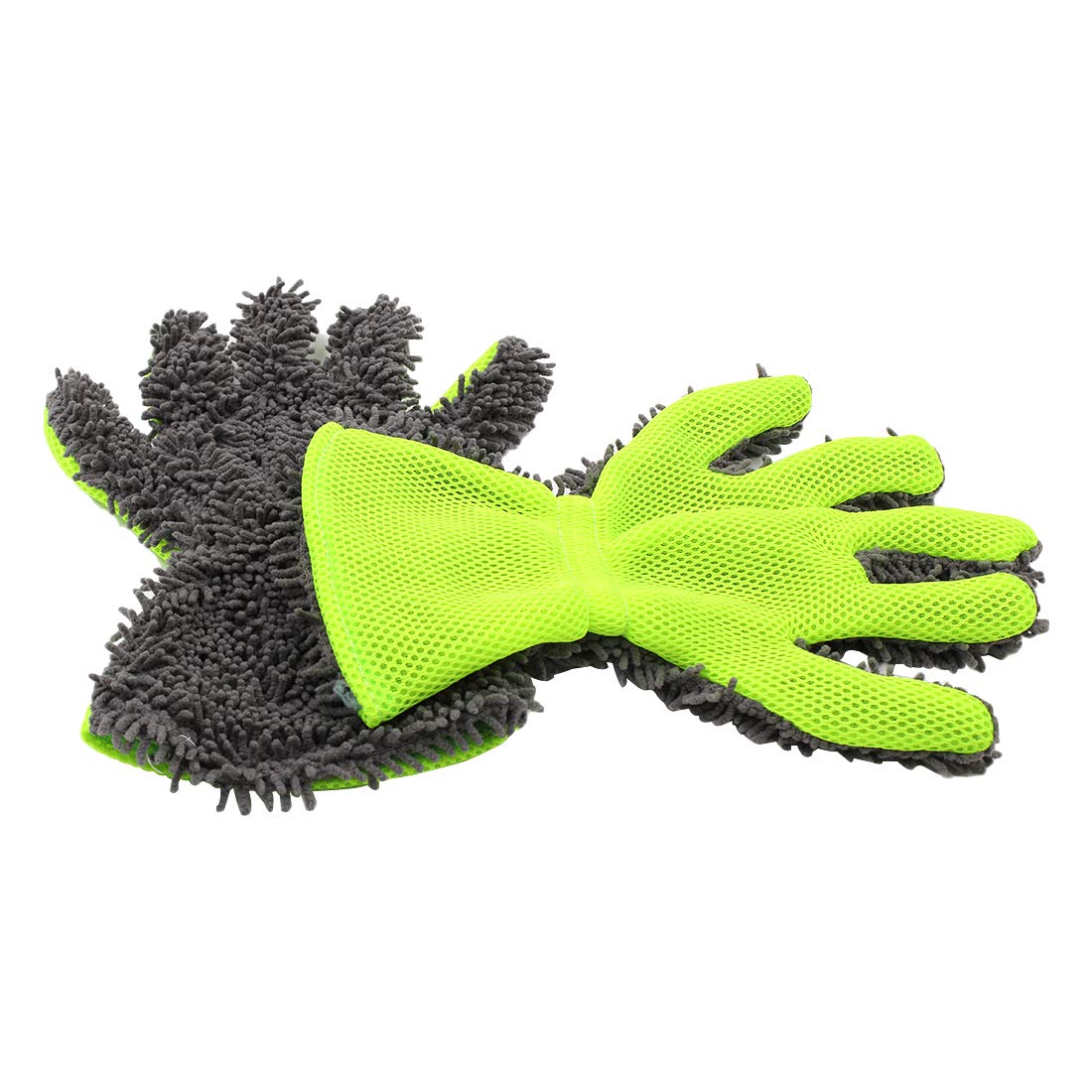 Guanti da lavaggio auto, confezione da 2 pezzi, set da 5 dita, per una maneggevolezza piacevole e precisa, per un lavaggio delicato dell'auto, 1 verde scuro/bianco, 1 verde chiaro/bianco