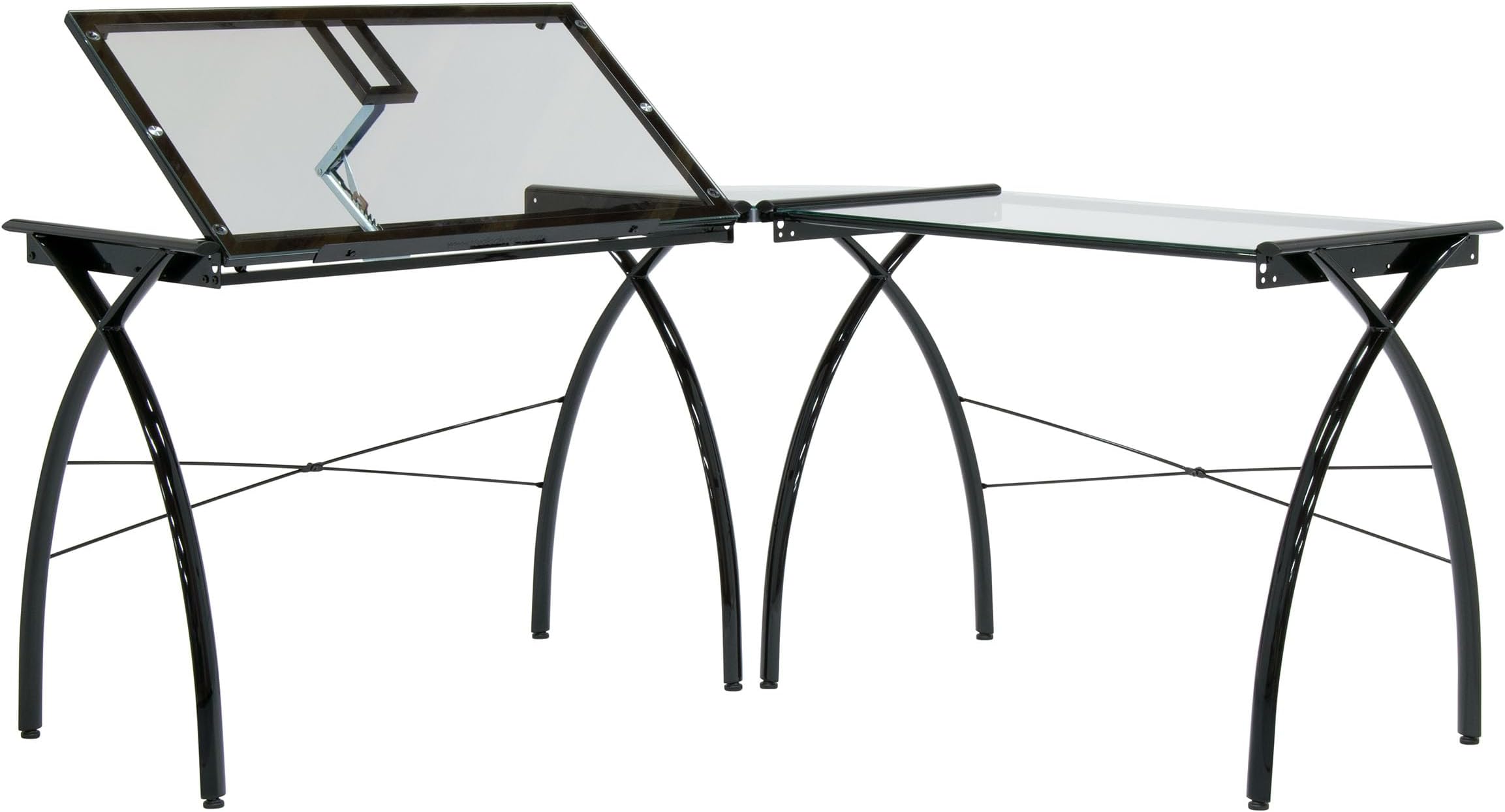 SD STUDIO DESIGNS Futura LS WorkCenter with Tilt Top Adjustable Drafting Table Craft Table Drawing Desk Hobby Table Writing Desk Studio Desk, Black/Clear Glass.