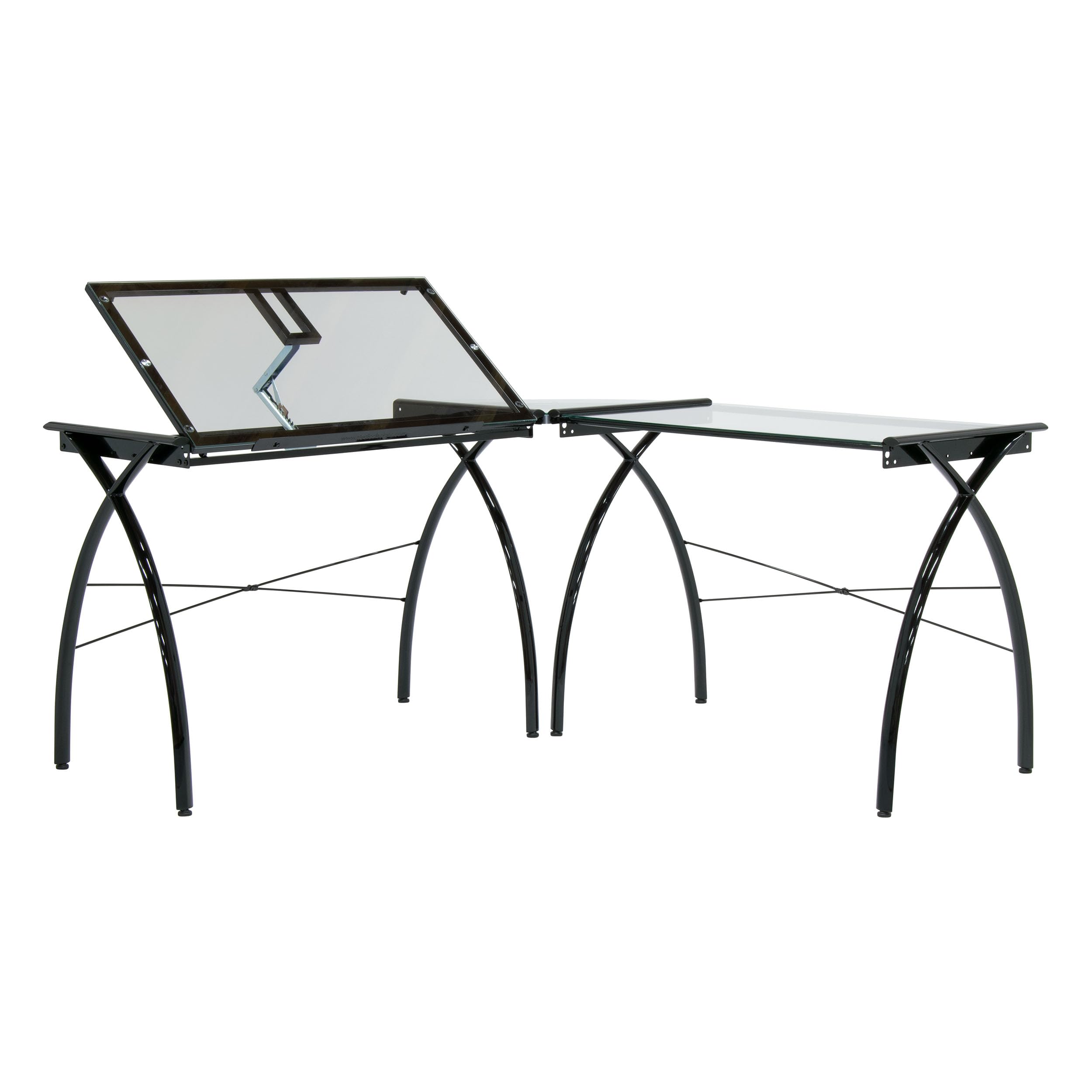 SD STUDIO DESIGNS Futura LS WorkCenter with Tilt Top Adjustable Drafting Table Craft Table Drawing Desk Hobby Table Writing Desk Studio Desk, Black/Clear Glass.
