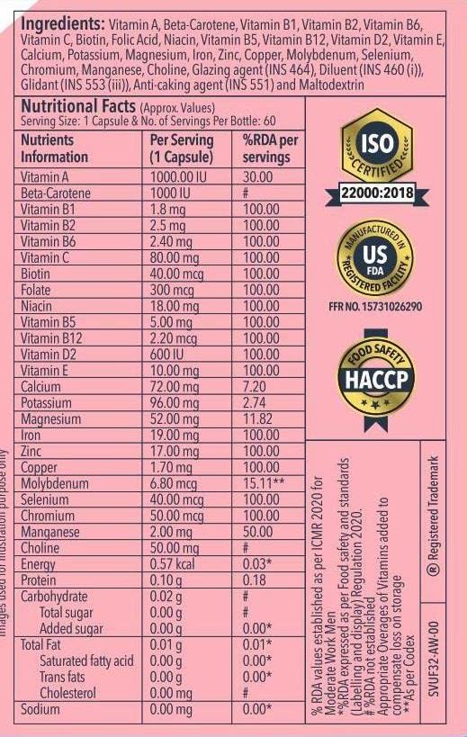 Image of Proathlix Super-Vita Multivitamin Capsules with Vitamin A, Vitamin B1, Vitamin E, Zinc & 60 Capsules, Supports General Health & Boost Immunity