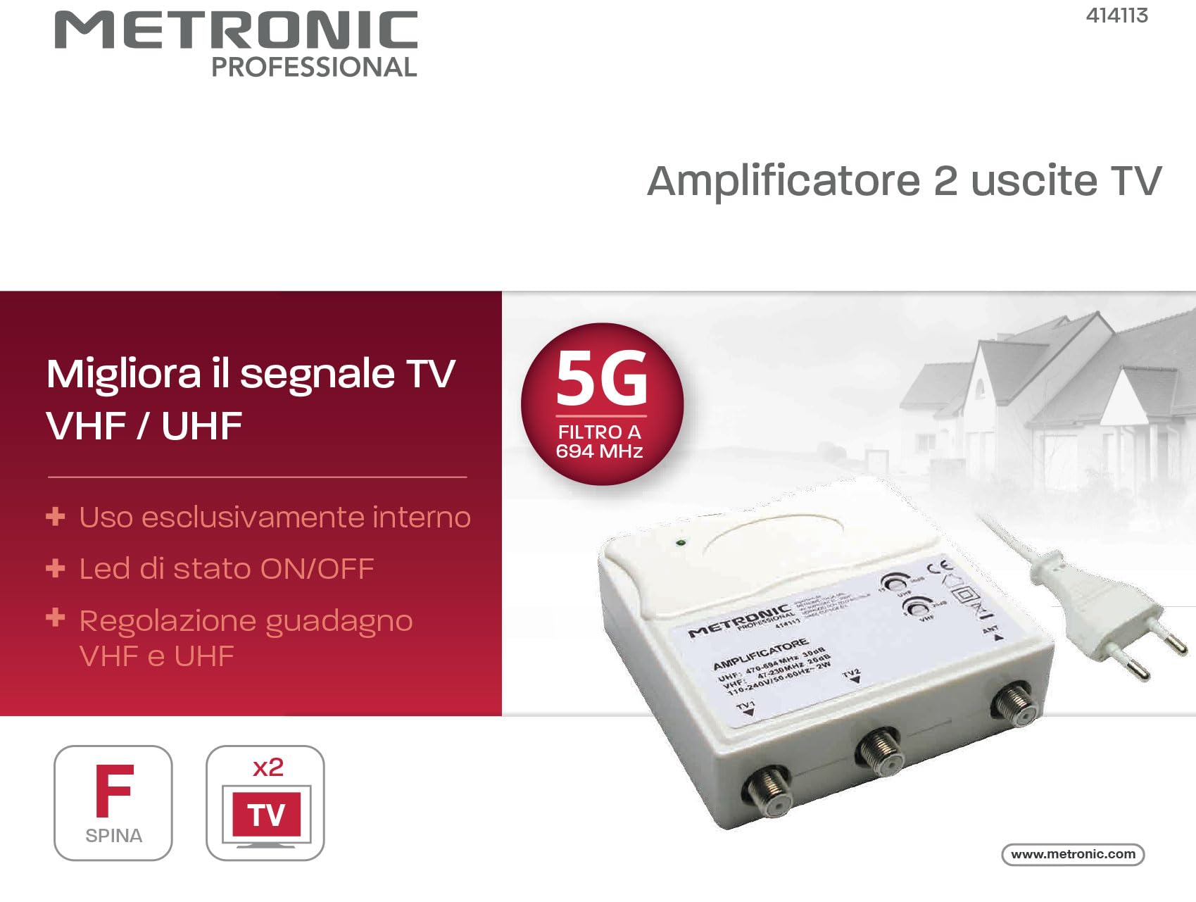 ALIRT 1IN2 TV Out HDMI 2 Ports USB 230V pour Télévision Récepteur Wally