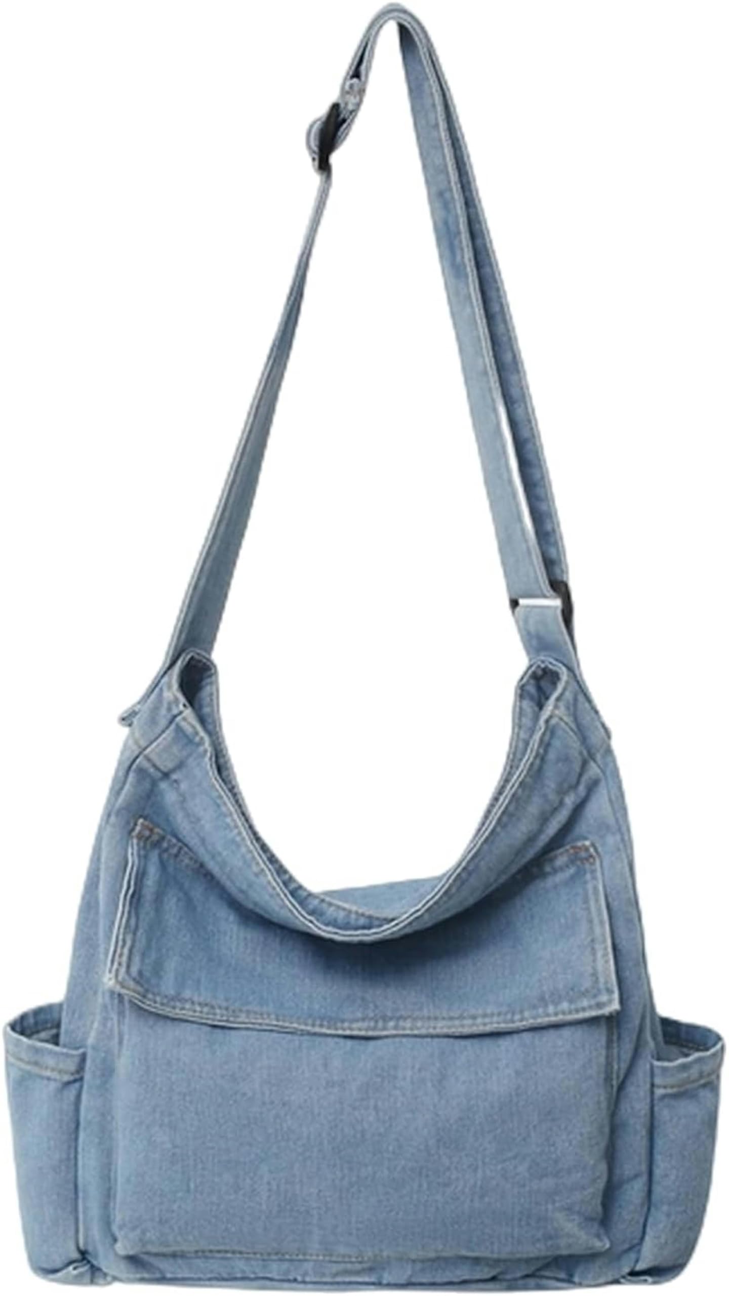 Borsa Donna Tracolla Borsa A Tracolla A Spalla Blu Lavata in Denim - Borsa A Traversa di Grande capacità per La Scuola E L'uso Quotidiano-Dark Blue-33x11x33cm