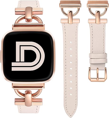 Miniatura 7 de Wearlizer Correa de cuero compatible con Fitbit Versa 2 para mujer elegante correa de cuero delgada con hebilla de metal en forma de D para reloj