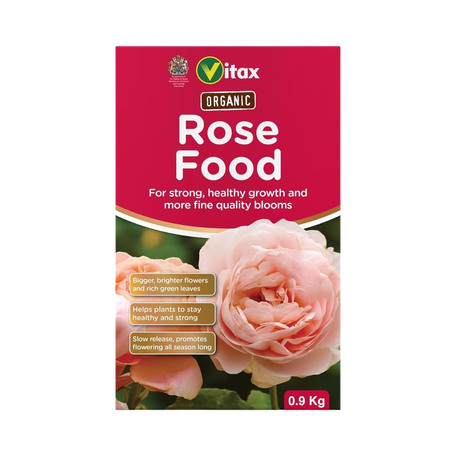 Vitax Organic Rose Feed – All-Natural Fertilizer for Healthier, Vibrant Roses – Boosts Growth, Blooms, and Soil Health – Ideal for Organic Gardening (0.9kg Box)
