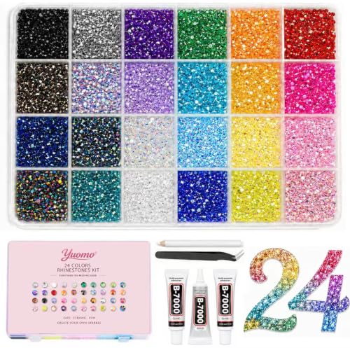 32000Pcs 24 Colors Jelly Rhinestones for Bedazzling,Mix Colors Bedazzling Kit with Rhinestones,3MM SS10 Colorful Resin Flatback Gems with Nail Glues for Crafting, Nail Art, Shoes, Books