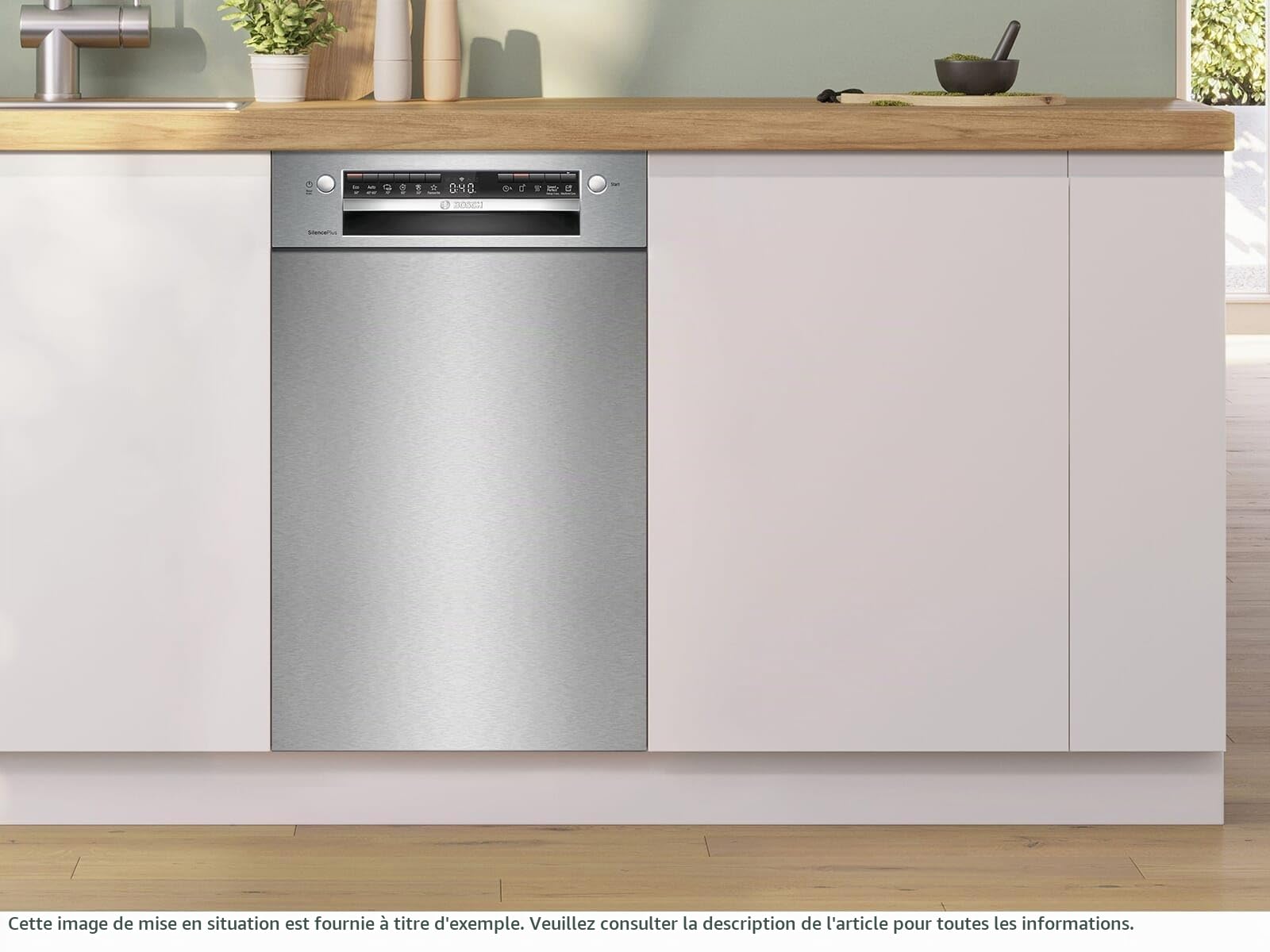 Bosch SPU4HMS10E Série 4 Lave-vaisselle intelligent, sous plan, 45 cm, tiroir à couverts, séchage extra, SpeedPerfect Plus, nettoyage hygiénique, assistant de programme, panier supérieur réglable en