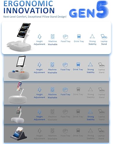 Miniatura 3 de Tryone Soporte de almohada para tableta y soporte para portátil soporte ajustable para iPad con cuenco para aperitivos, almohada de felpa suave y