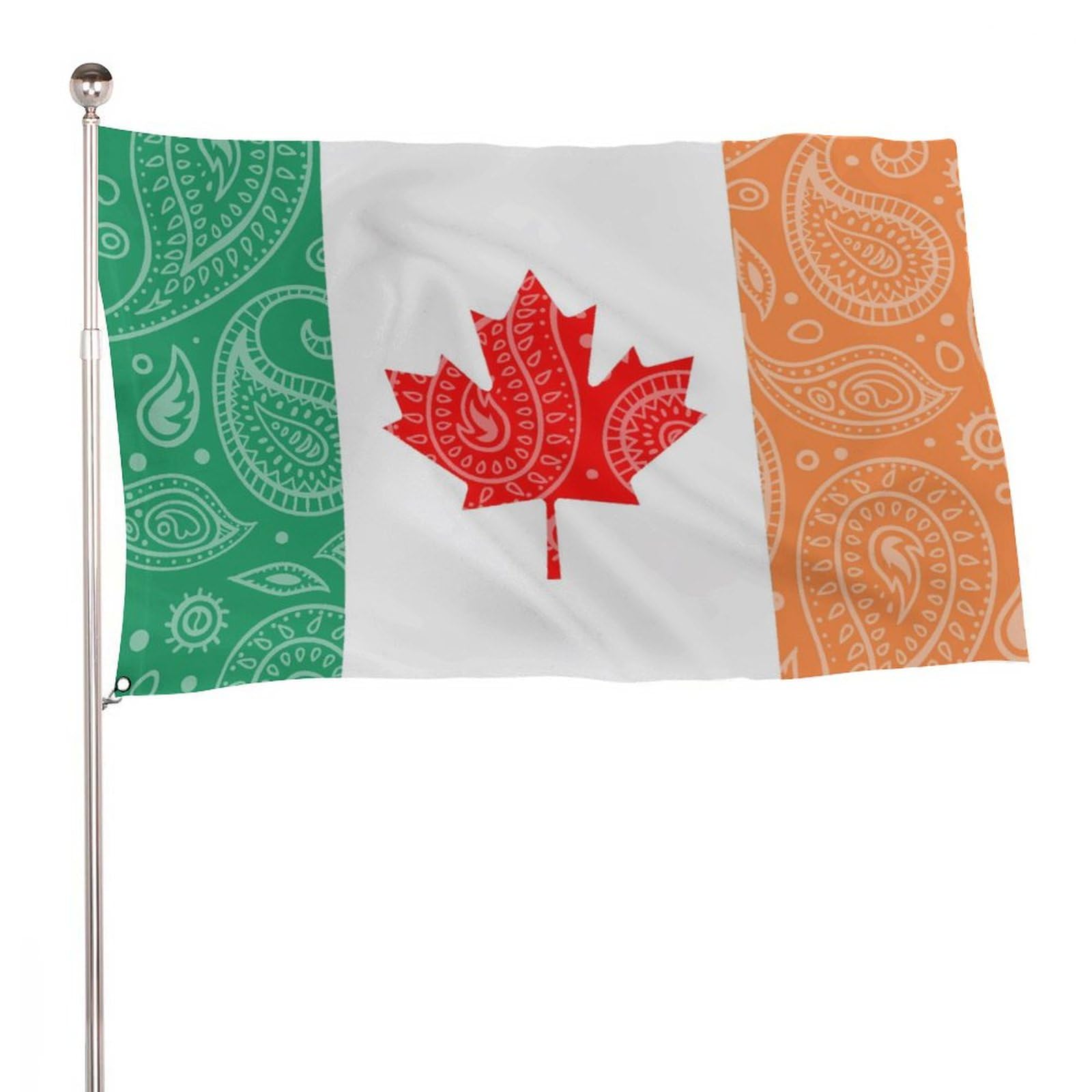 Canada Ireland Flag Paisley Pattern Funny Flag Patterned Cute Festivals Flags Multiple Sizes for Outdoor Garden