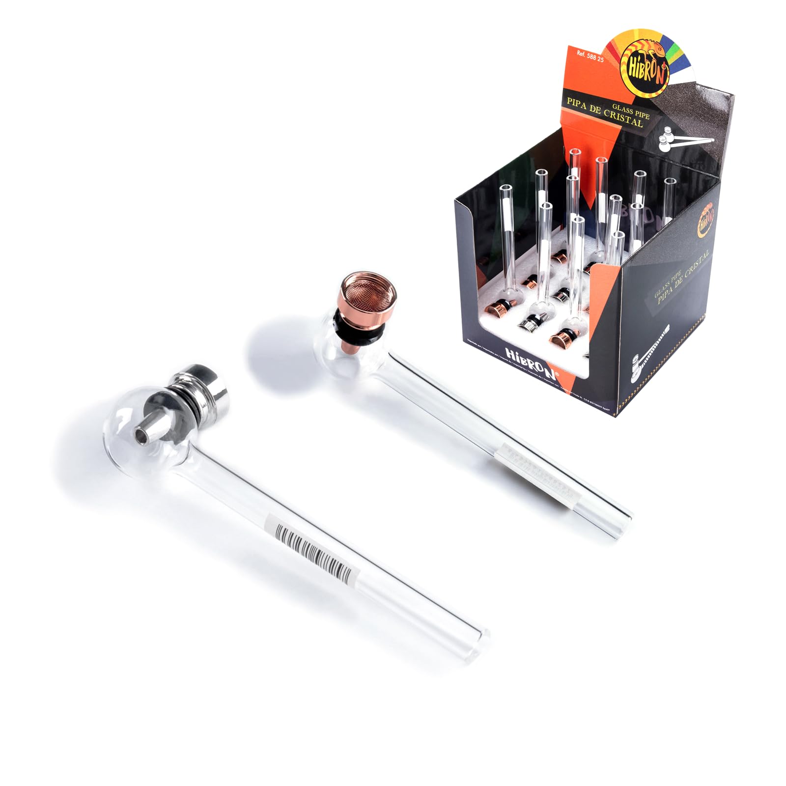 HIBRON Pipa de Vidrio para Fumar, Con Cazoleta Metálica, Portátil, Fácil de Llevar y Limpiar, Para Fumar de Forma Relajada, (Pequeño, 12)
