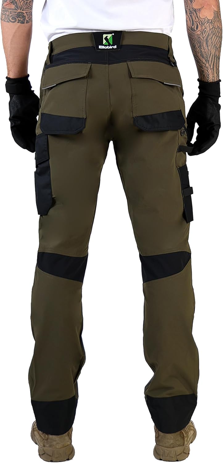 Ellobird Construction Work Pants for Men Cargo 4 Way Stretch Relaxed Fit Water Repellent Double Knee Work Utility