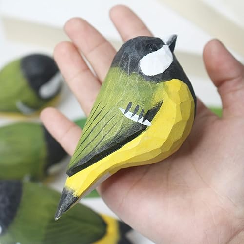 Miniatura 2 de TALKLEK Figura de pájaro de teta de vientre amarillo de madera para decoración del hogar