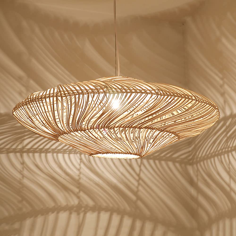 LYMSXAZOU Japanese Rattan Chandelier Vintage Weaving Pendant Lights Coastal Woven Light Fixture E27 Rustic Style Living Room With Farmhouse Dining