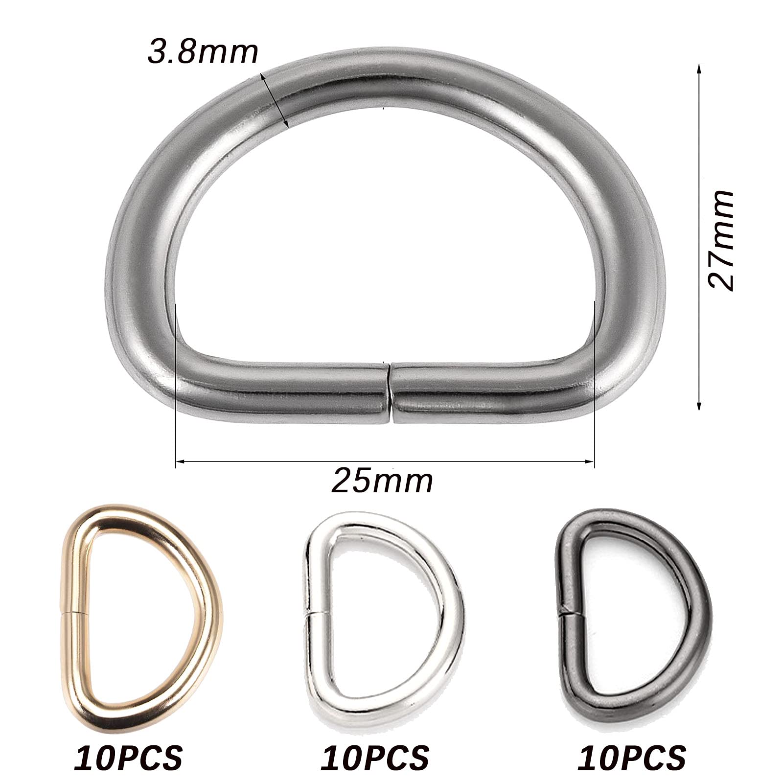 TRANKIELO® - 6 D-ring gespen van metaal - U-vormige schroefgespen