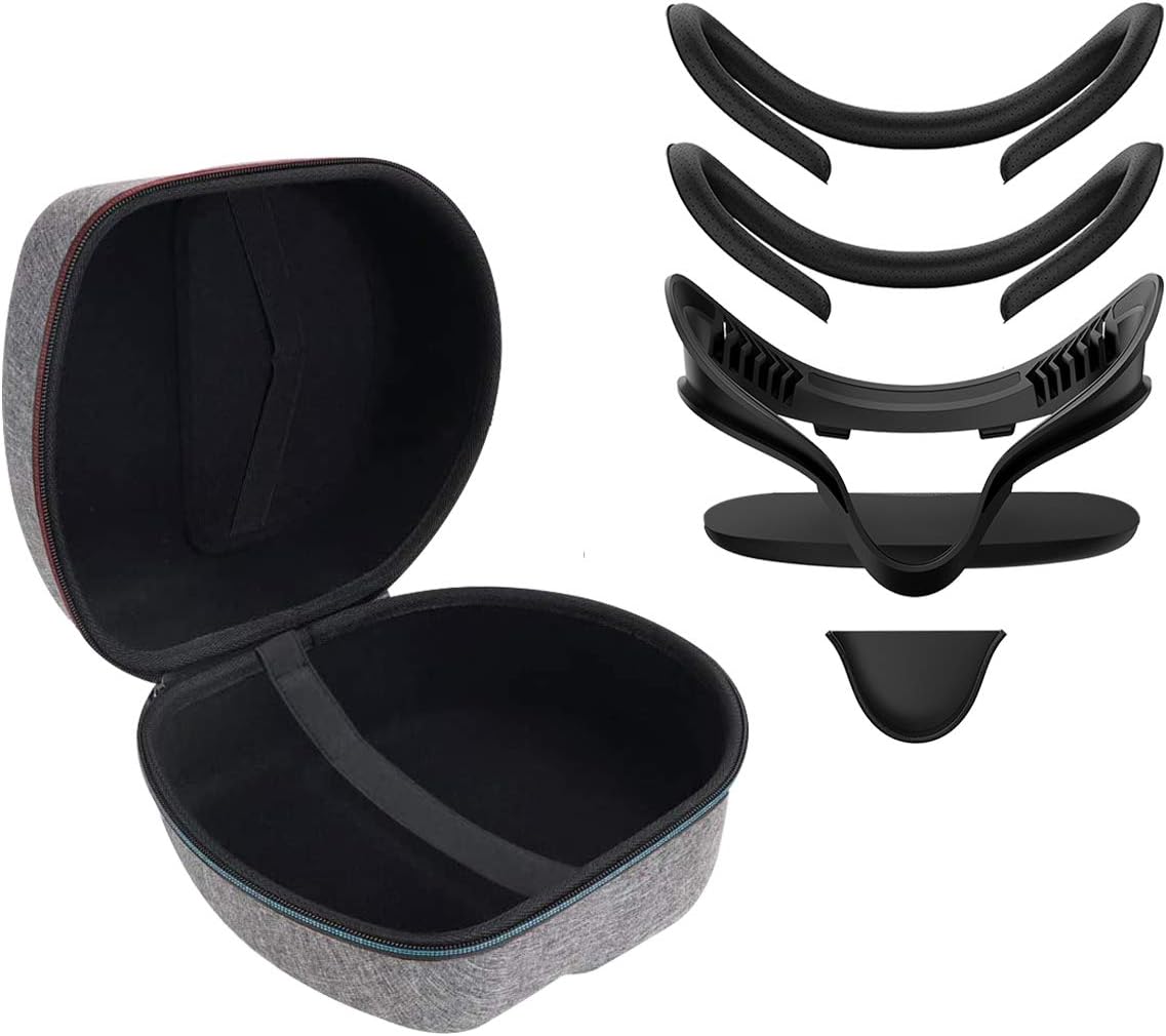 KIWISMART Soft Interface Bracket Set & Carrying Case for Oculus Quest Accessories Including PU Leather Foam Face Cover Pad Replacement & Protective Lens Cover Compatible with Oculus Quest (5-in-1)
