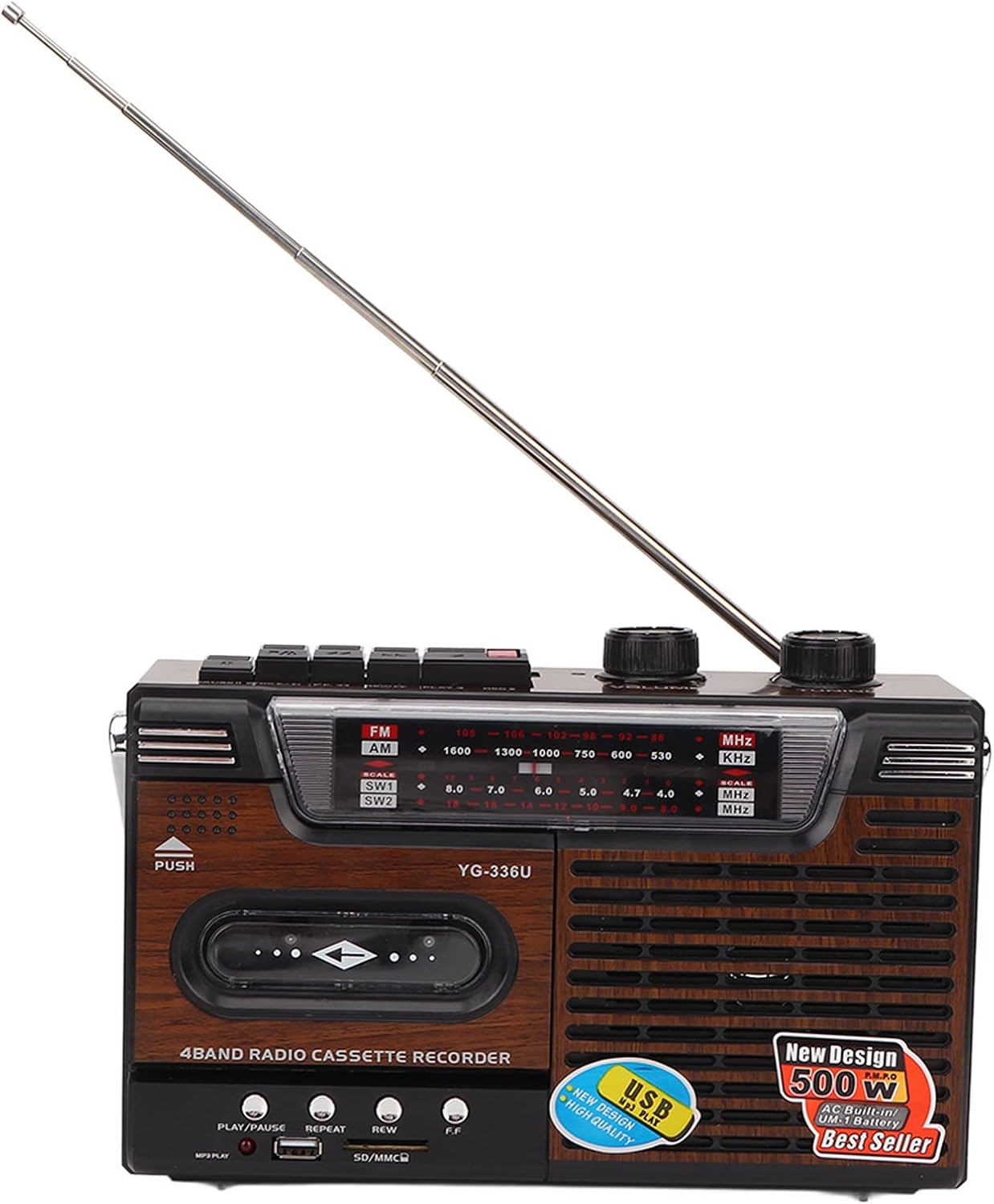 Retro Cassette Player, Retro with Cassette Player and AM/FM Radio Speaker and Earphone Jack, Vintage Tape Player Recorder Cassette Support Storage Card and USB (US)