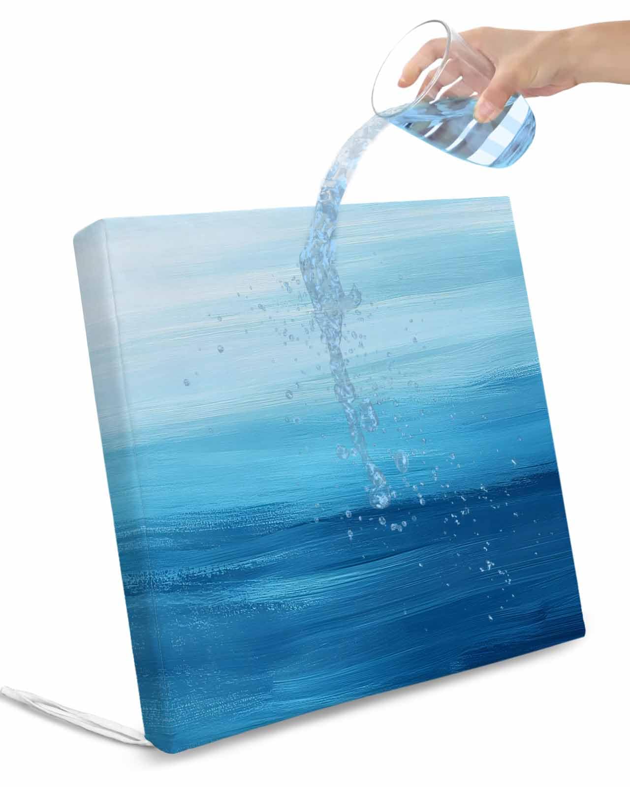 2 Pack Blue Ocean Waves Waterproof Cushion Covers with Ties, Outdoor Patio Chaise Lounge Chair Seat Cushion Slip Covers Replacement(Only Cover) Stripe Ombre Coastal 22