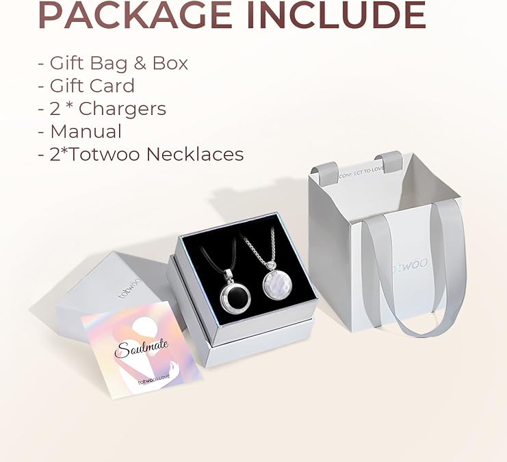 Long Distance Touch Necklace for Couples, Vibration & Light Up Smart Love Jewelry, Distance Relationship Gift for Girlfriend, Boyfriend, Him and 1:1 Bluetooth Pairing by Companion App