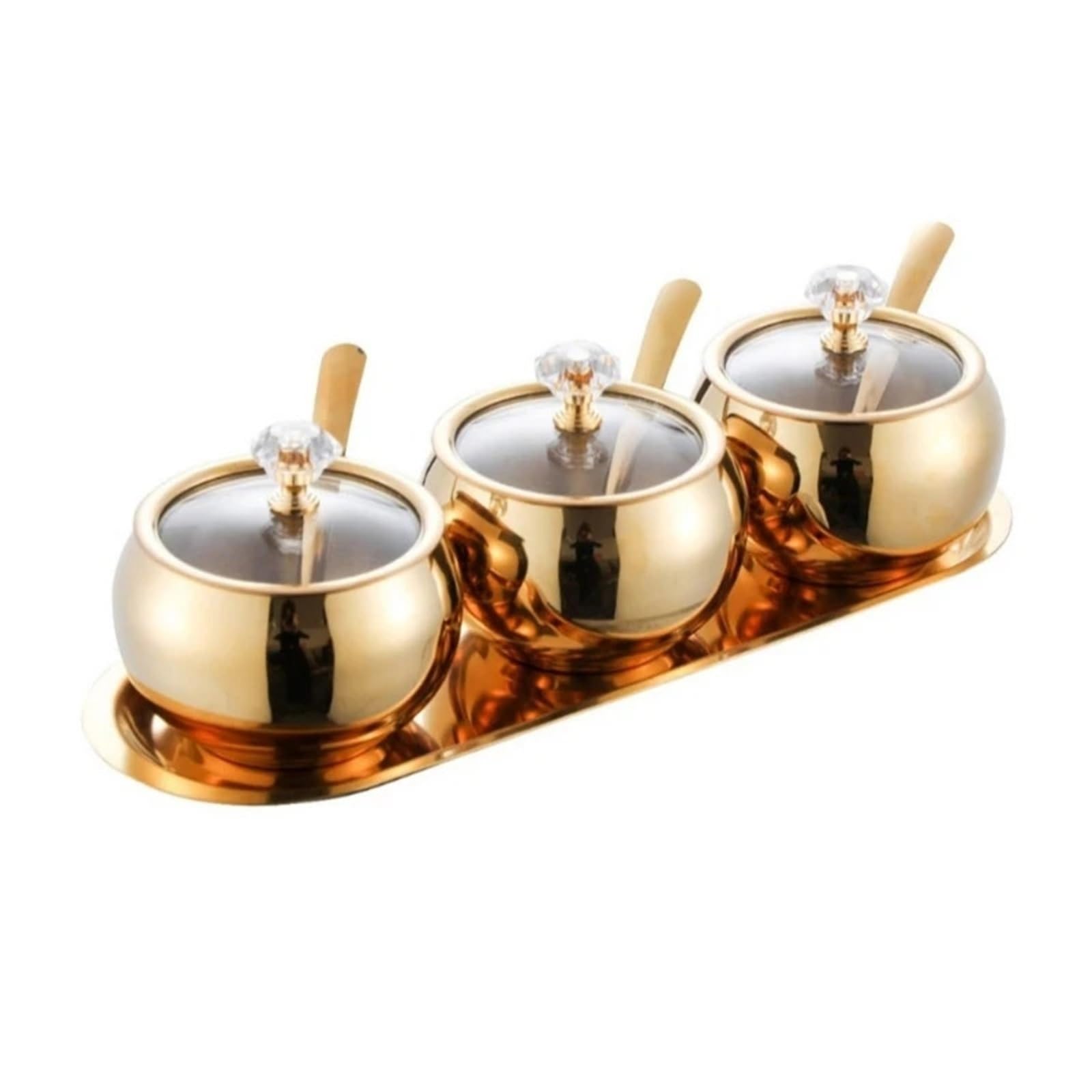 Lunch Box Inox Ensemble de pots à épices 3 compartiments en acier inoxydable 304 avec cuillères service et plateau(Color2)