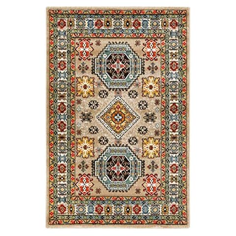 wecon home Colourful Marrakesh Oriental Short Pile Rug - Runner for Living Room, Hallway, Bedroom, Majorelle (80 x 150 cm, Beige Sand) Cover