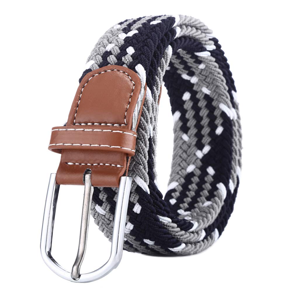 BOZEVON Elastic Woven Belt - Multi-colours Elasticated Braided Stretch Fabric Belt For Men Women Dark Blue and White and Green