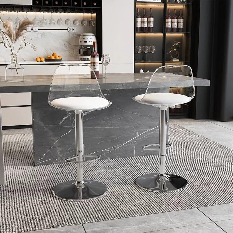 Set de 2 Butacos Modernos de Acrílico Transparente Cxlly con Asiento Tapizado en Cuero PU, Altura Ajustable y Giro 360° miniatura 6
