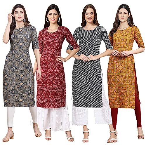 Image of Pinkmint Women's Crepe Digital Print Straight Kurta [Pack of 4] (CCV-334-338-339-335)