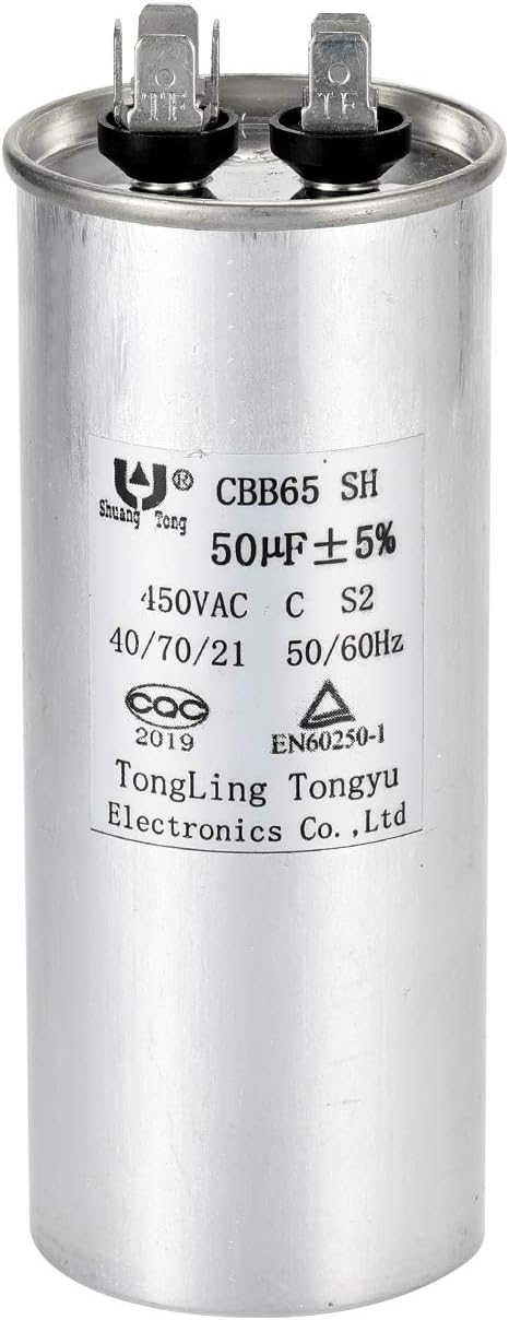 CBB65 Standard 50 MFD uF Aluminum Electrolytic Capacitor Air Conditioner Capacitor Motor Run Capacitor Withstand 450V AC for Fast Electric Repairing