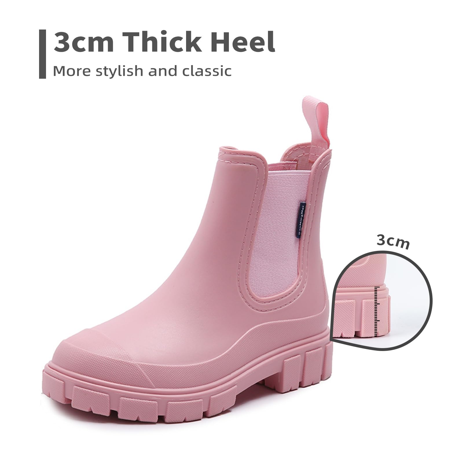 DRECAGE Femmes Bottes de Pluie Courtes Impermeable Caoutchouc Botte Antidérapant Légères Chelsea Bottines Confortables Jardinage Chaussures