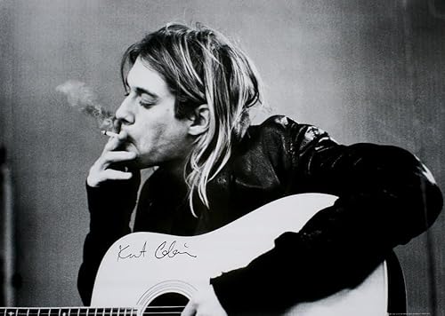 Buyartforless Kurt Cobain (fumar) tocando la guitarra 36x24 fotografía música arte impresión