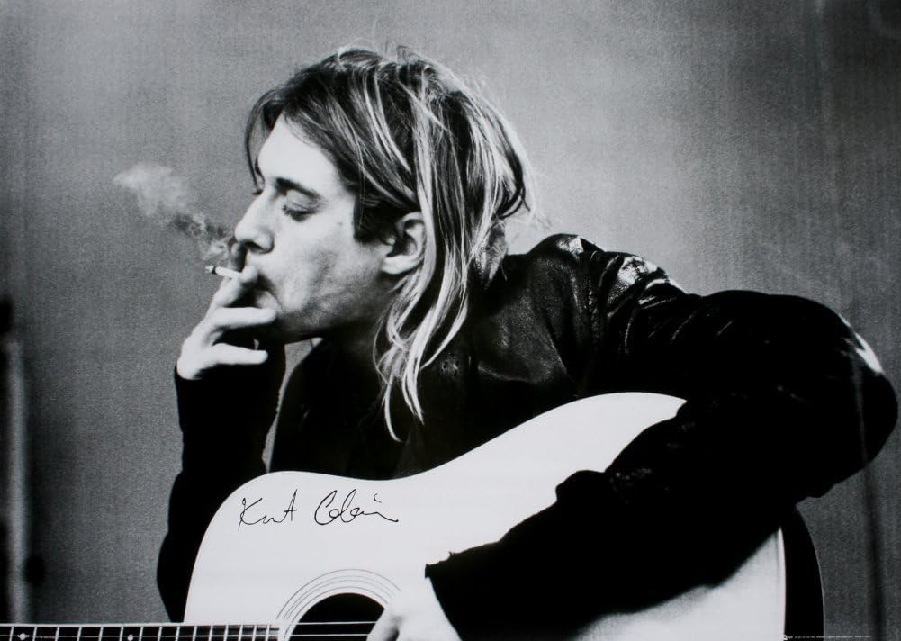 Amazon.com: BUY ART FOR LESS Officially Licensed Kurt Coba Smoking Playing  Guitar Photograph Art Poster - 36 x 24 Inch - Decorative Print - Poster  Paper