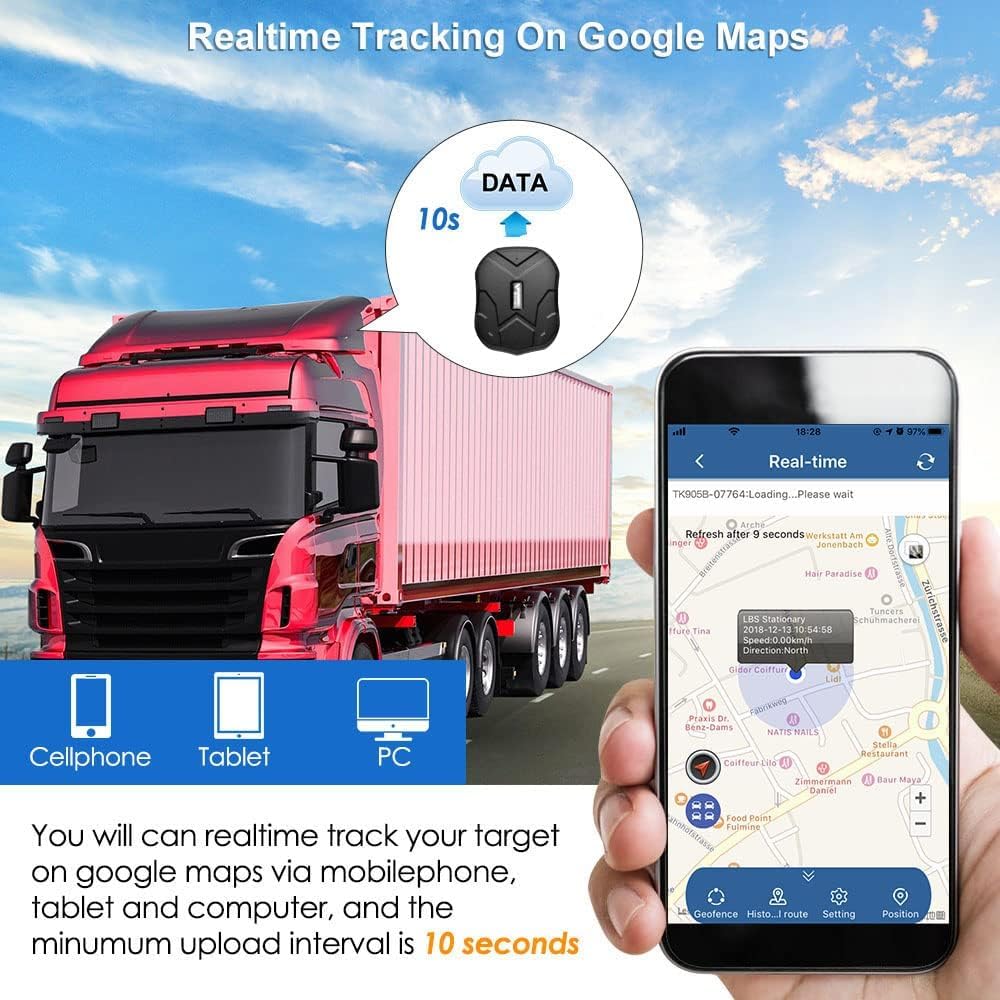 Winnes GPS Tracker 4G TK905, GPS Tracker Auto 5000mAh IP58 Wasserdicht mit kostenloser App/PC Plattform, kein ABO, Echtzeit-Tracking Anti-Verlust Tracker für Auto Motorrad