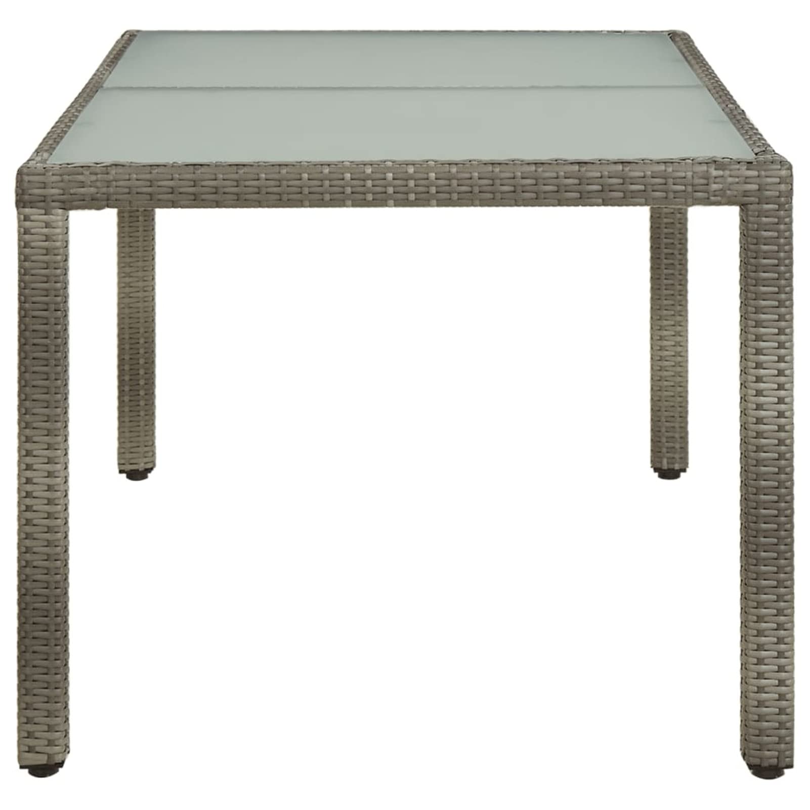 Homgoday Mesa de jardín de 150 x 90 x 75 cm, cristal templado y polirratán gris, mesa de jardín, mesa de terraza, mesa de comedor, mesa de cocina, mesa de jardín, mesas exteriores
