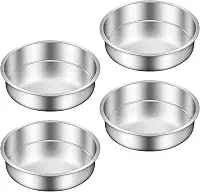 Ohtomber Forma de bolo de 20 cm – Conjunto de 4 formas de bolo de camada redonda de aço inoxidável, latas, conjunto empilhável de assar, aquecimento uniforme, pode ser lavado na lava-louças, pratos