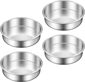 Ohtomber Forma de bolo de 20 cm – Conjunto de 4 formas de bolo de camada redonda de aço inoxidável, latas, conjunto empilhável de assar, aquecimento uniforme, pode ser lavado na lava-louças, pratos