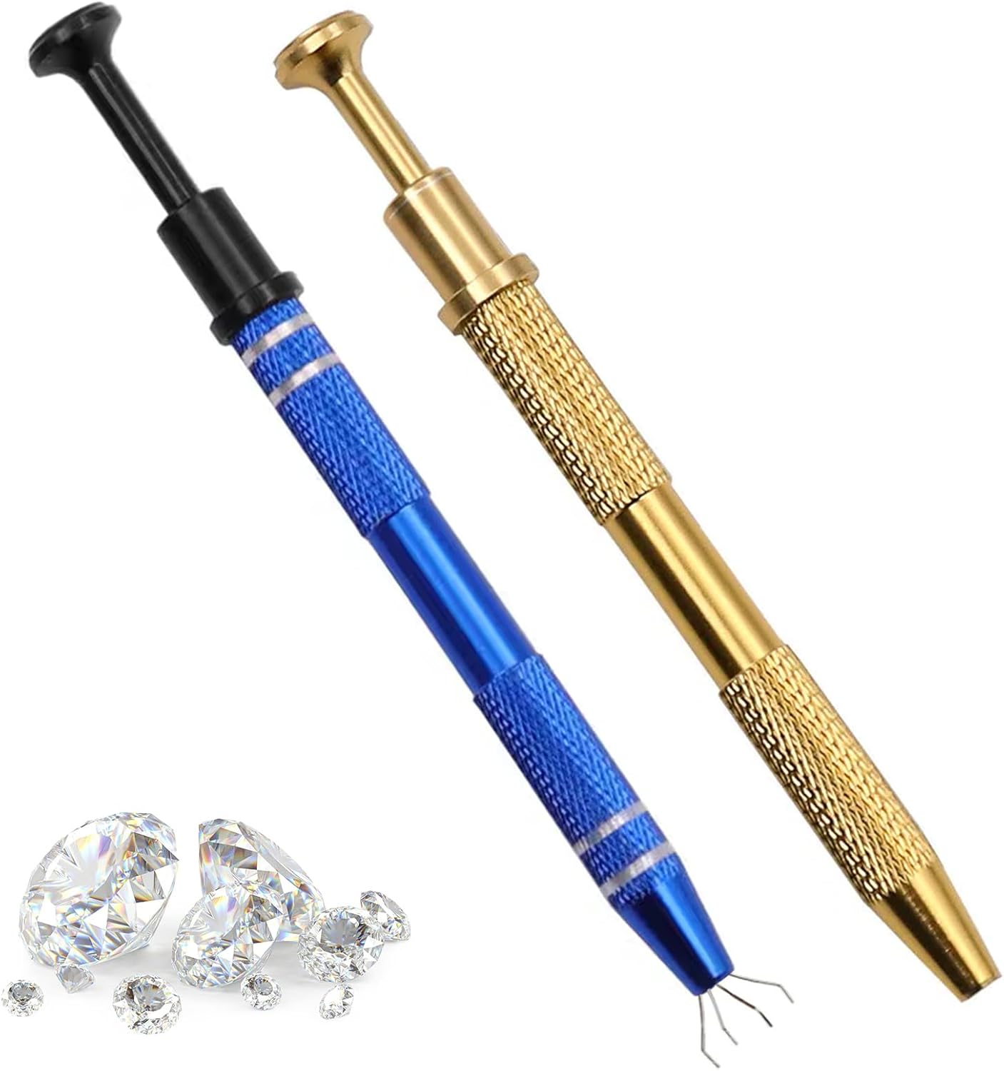 2 Pcs Jeweler's Pick Up Tool, Piercing Ball Grabber Tool with 4 Prongs, Piercing Tools for Changing Jewelry for Tiny Objects Ic Chips Electronic Components Nail (Gold and Blue)