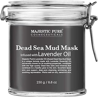 Majestic Pure Dead Sea Mud Mask with Lavender Oil - Natural Face and Skin Care - Helps Reducing Pores and Appearances of Acne and Blackheads - Soothing, Therapeutic, and Nourishing - 8.8 oz