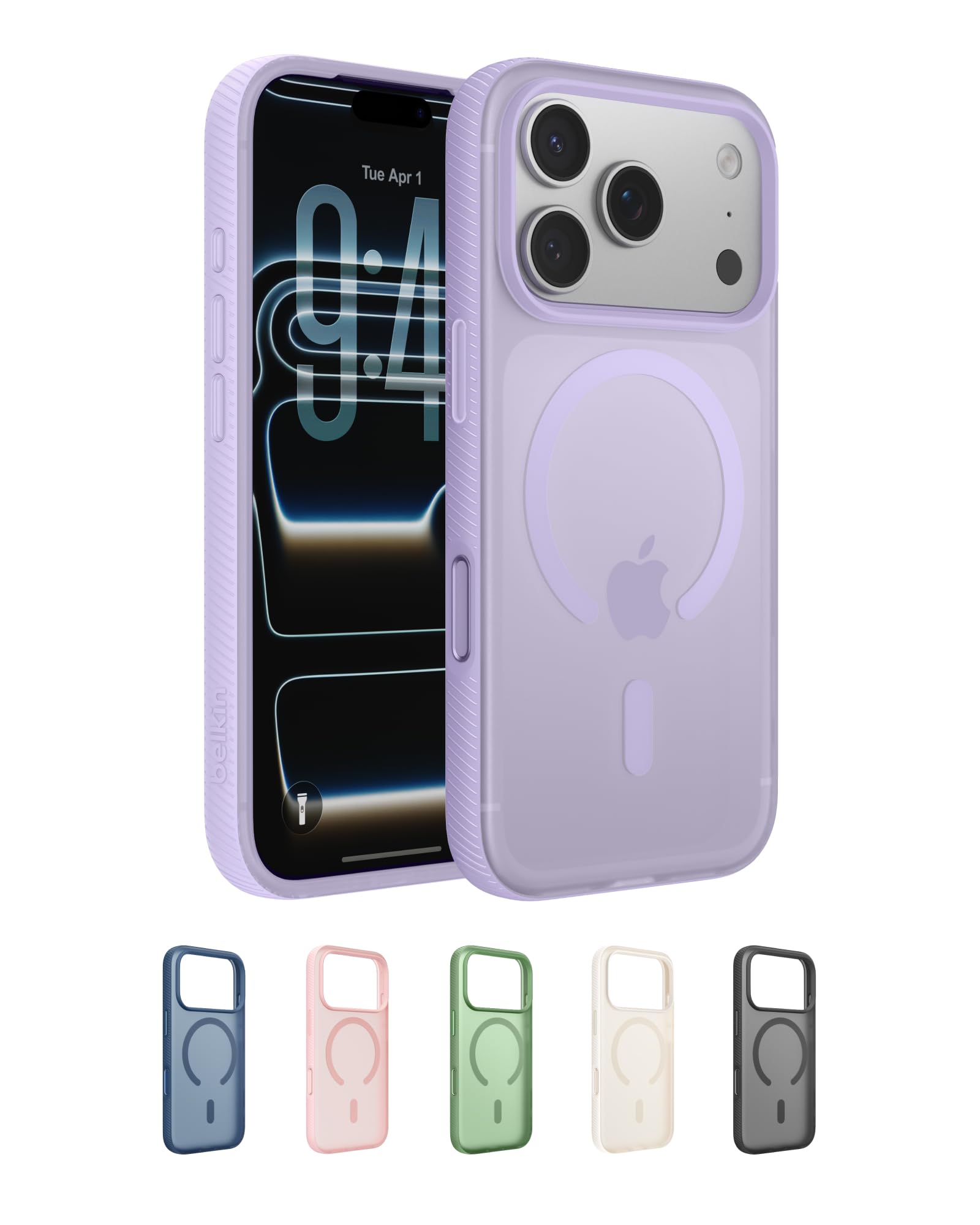 Belkin SheerForce Grip iPhone 17 Pro Hülle MagSafe Kompatible Handyhülle mit Rutschfesten Rändern, iPhone Schutzhülle, Magnetisch, Transparent, Dünn und Stoßfest – Lavendel