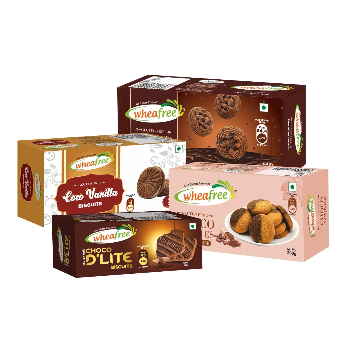 Wheafree Gluten Free Cookies Combo - Choco Dlite + Chocochip + Choco Cookies + Coco Vanilla (Pack of 4) | 700 g | Best Tea Time Snacks | No Maida | Tasty & Crunchy (B08BC48CK4) Amazon Price History, Amazon Price Tracker