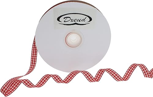 DXEUD Cinta a cuadros de 50 yardas cada rollo 100% poliéster con borde tejido (38 pulgadas x 50 yardas, rojo)