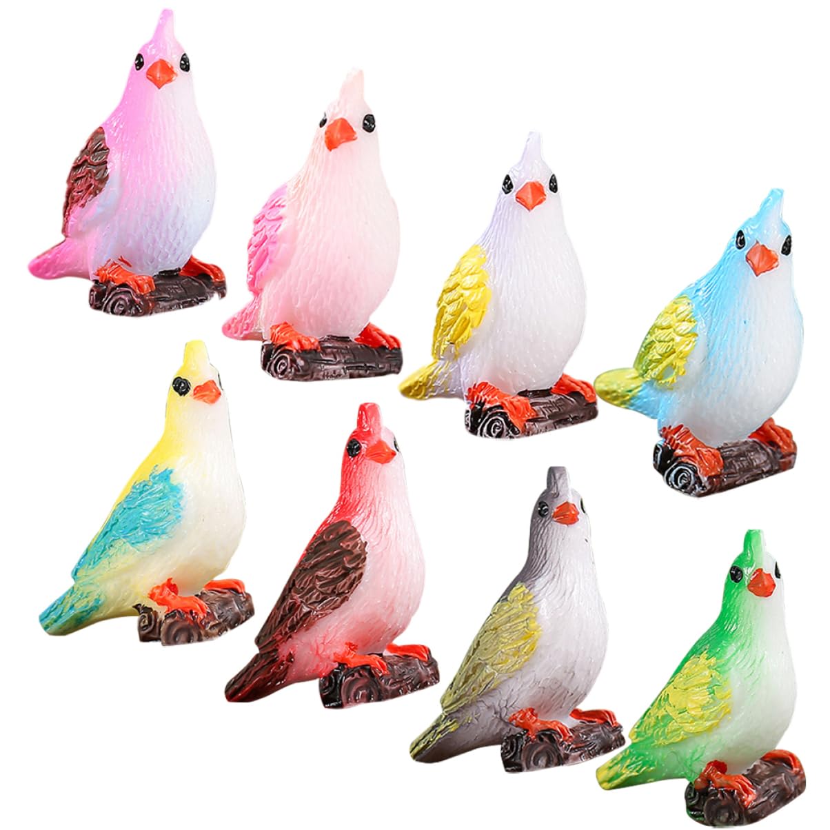 Figurines d'oiseaux en résine : lot de 8 pour décoration de jardin