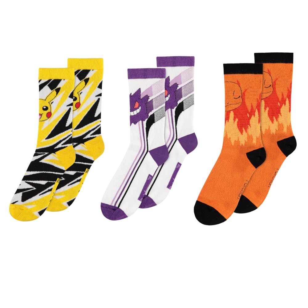 Pokémon Unisex Multi-Coloured Pikachu Glumanda Gengar Socks Socks 42