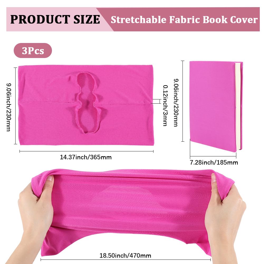 CRASPIRE 3Pcs Magenta Stretchable Book Cover Washable Reusable Large Nylon Book Protector Elastic Notebook Wraps Suitable for Hardcover Books Classroom Students - Image 2